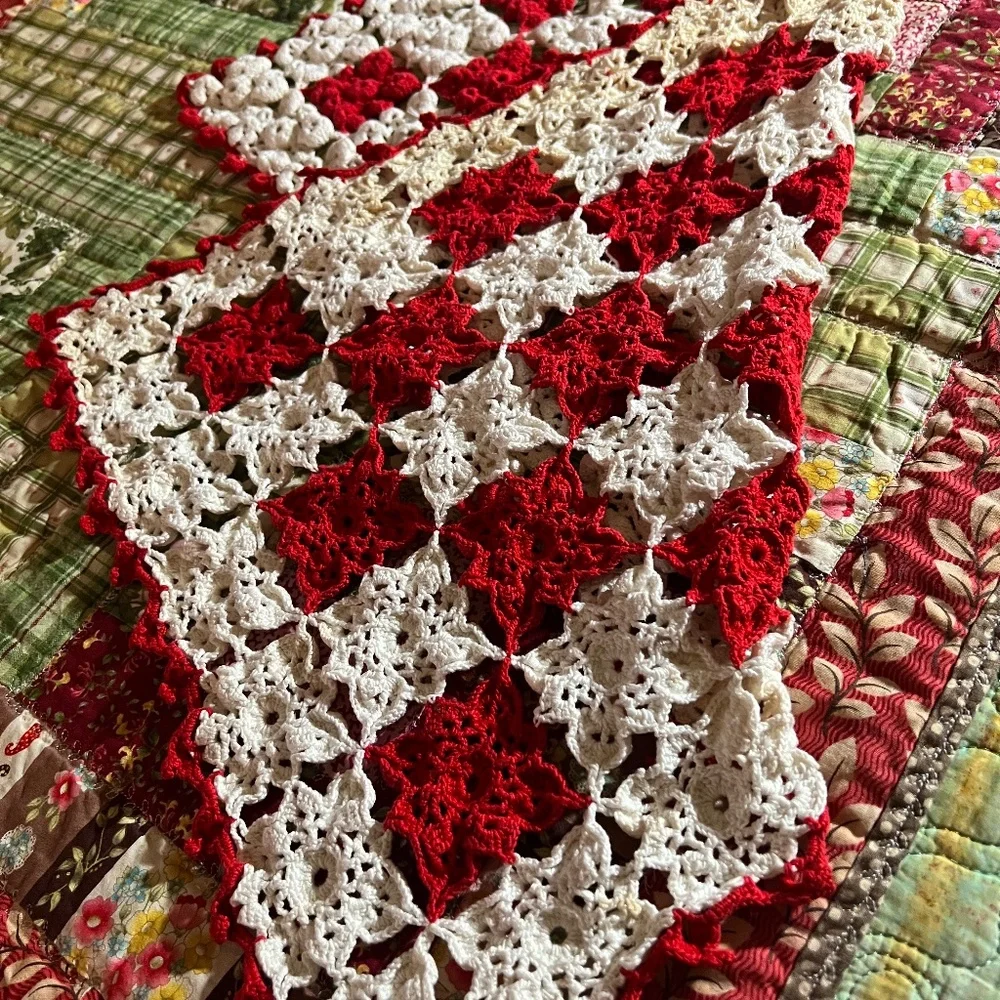 Vintage..Red and White Squared Crochet Doily